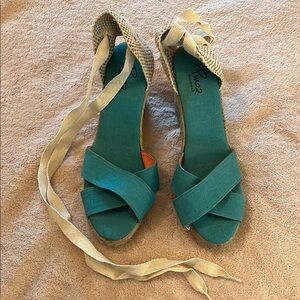 Aqua Espadrille Wedge Sandals